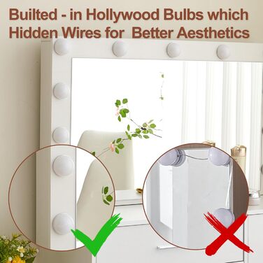 Туалетний столик зі світлом і дзеркалом, з пуфом, 6 ящиків та 6 поличок, 80x36x130 см (PE50)