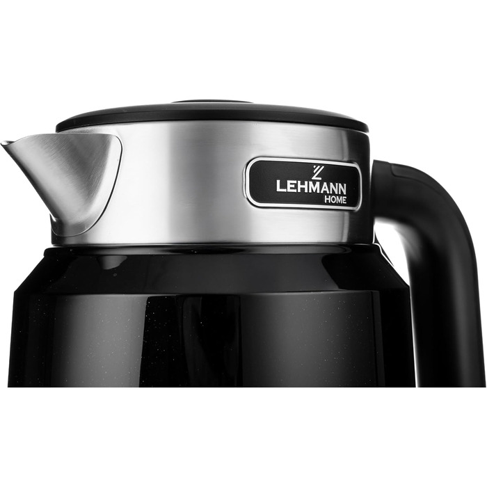 Електричний чайник LEHMANN з нержавіючої сталі 2L, 2200W, швидкий нагрів, подвійні стінки, автовимкнення та захист від перегріву, BPA-free, для великих сімей та офісів, чорний