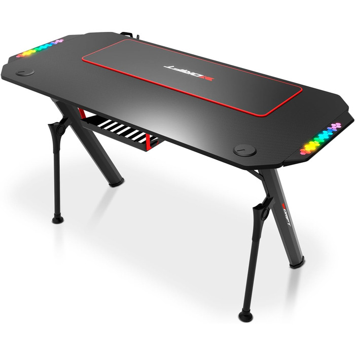 Ігровий стіл DRIFT GAMING з карбоновою поверхнею, RGB підсвіткою, підстаканниками та тримачем для навушників, чорний (DRDZ175RGB)
