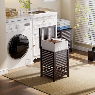 SMIBUY Кошик для білизни з бамбука з кришкою для зберігання одягу, іграшок та рушників (горіх, коричневий)