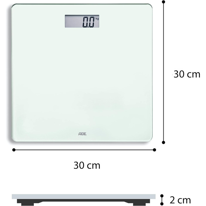 Цифрові скляні ваги ADE висотою всього 2 см Прості ваги для ванної кімнати з поверхнею зважування з безпечного скла Дуже точні результати 180 кг (Рівнина)