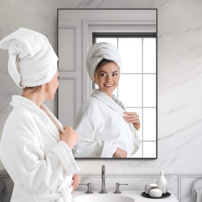 Дзеркало для ванної кімнати HOMECOOKIN, 50.8 x 76.2 см, прямокутне, з металевим каркасом, для кріплення над умивальником, горизонтальне/вертикальне (Чорний)