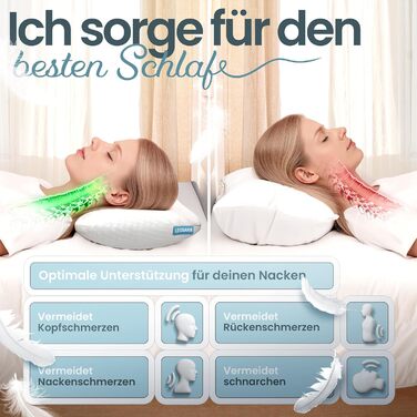 Ортопедична подушка для шиї 40x80 – подушка для шиї – подушка з піною з пам'яті для всіх типів сну (на спині, на животі, на боці) подушка з віскоеластичної піни (висота 13 см) – для наволочок 40x80 см