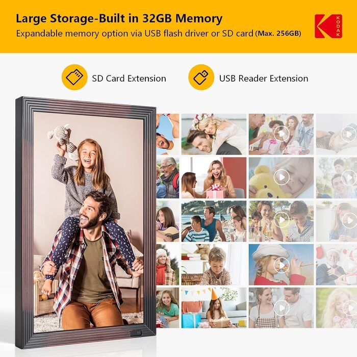 Цифровий фотоальбом Kodak 10 дюймів з Wi-Fi, 32GB, IPS HD сенсорний екран, авто-поворот, для дому та офісу