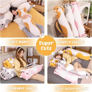 Подушка для сну Bobomon XXL Kawaii Plush Cat Side (50см, сіра, 130см)