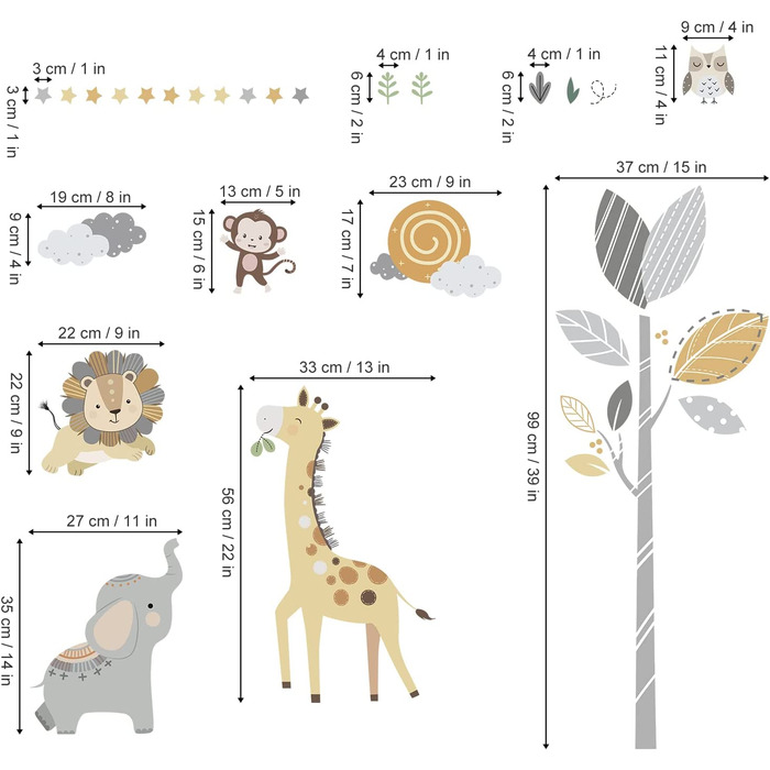 Наклейка на стіну із зображенням тварин, сафарі, дерева, наклейка на стіну, джунглі, слон, жираф, лев, наклейка на стіну, дитяча кімната, дитяча спальня, Настінний декор