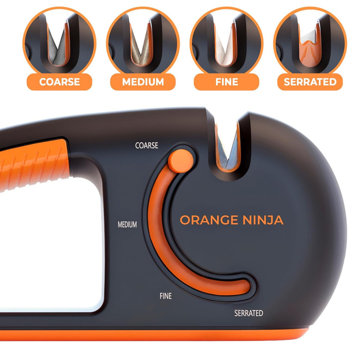 Точилка для ножів Orange Ninja 4-ступенева - преміум якість - для кухонних, кишенькових та зубчастих ножів | Sharp Pebble