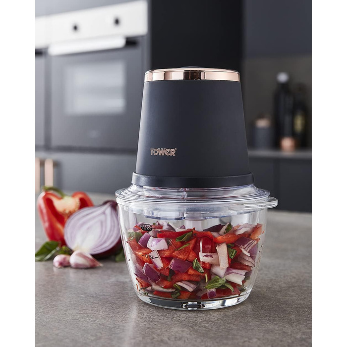Подрібнювач для салату Tower Cavaletto T12058MNB, 1 л, 350 Вт, Midnigh Blue & Roségold (Чорний та Рожево-золотий)