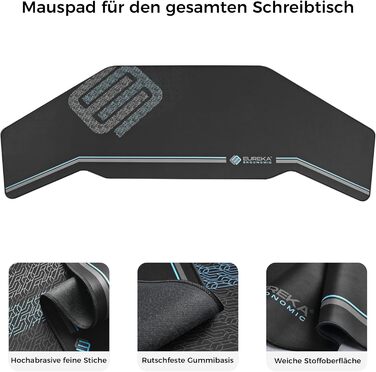 Ігровий стіл EUREKA ERGONOMIC 160x74 см - великий стіл у формі крила з 2 відсіками для iPad. Підходить для дому, офісу, стрімінгу. Чорний колір.