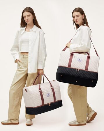 LOVEVOOK Перекидна дорожня сумка для жінок, 2-в-1, валіза, органайзер для взуття, водонепроникна, ручна, для подорожей (53L, чорний, бежевий, коричневий)