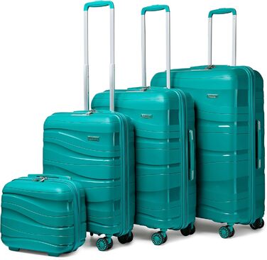 Валіза-тележка KONO: містка, легка, з TSA замком та 4 колесами (біла, блакитна, 4 шт.)