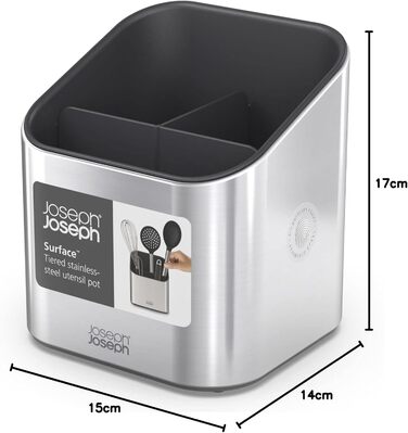 Підставка для кухонного інвентарю Joseph Joseph з нержавіючої сталі, сірого кольору, з роздільником та протиковзкими ніжками