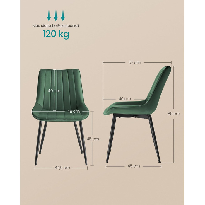 Крісло SONGMICS для їдальні та кухні, з оксамиту, до 120 кг, сталеві ніжки, вигнута спинка, чорний колір (6 шт. у наборі)