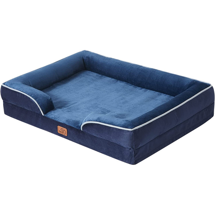 Ортопедичне ліжко для собак ергономічний диван для собак-диван для собак розміром 89x63 см з пінопластом у формі яйця для середніх собак, можна прати нековзні ліжка для собак, (м (758x16 см), темно-синій)