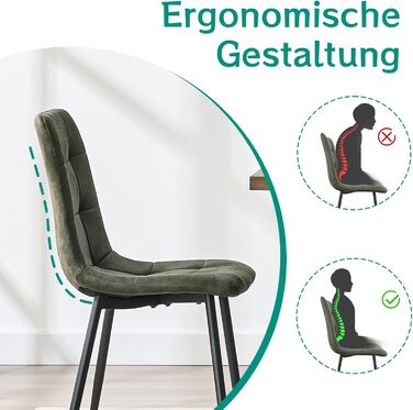 LEWE Комплект обідніх стільців для кухні та вітальні, зелені. Сучасні стільці з металевими ніжками та м'яким сидінням з технічної тканини (2 шт.)