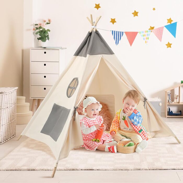 Kinder Tipi Zelt - класичне індіанське намет для дітей, бавовняний намет для дівчаток та хлопчиків з сумкою, складане ігрове будиночок для дому та на вулицю