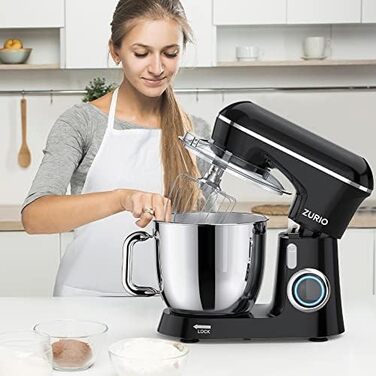 Кухонна машина Zurio 5.5L: потужний міксер-планетарний з 10 швидкостями, 1300W, з набором аксесуарів (крюк для тіста, вінчик)
