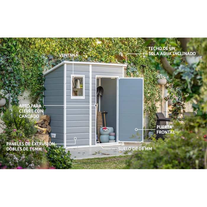 Сарай садовий Keter Manor Pent 6x4 сірий, пластиковий, вологостійкий, 183.5x111x200.5 см