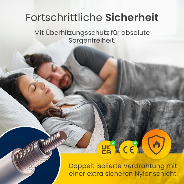 Електрична ковдра Cosi Home 180x130 см з таймером, захистом від перегріву та 10 рівнями нагріву - Кремовий колір