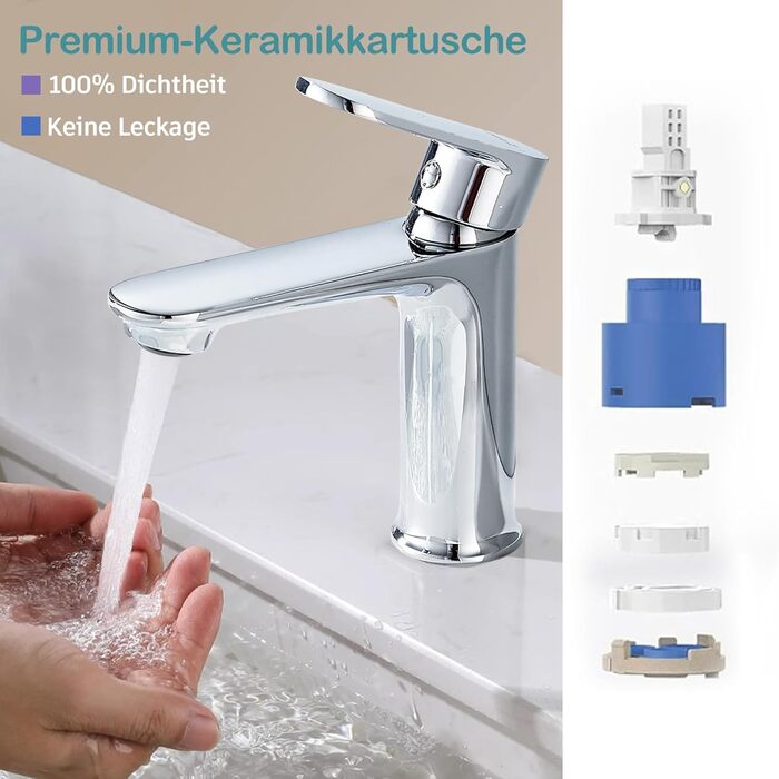 Набір змішувачів для ванної кімнати Belz, латунь, змішувач для раковини з однією отвором, гаряча та холодна вода, сірий (хром)