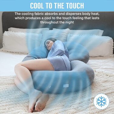 Подушка для вагітних Pharmedoc, C-подібний охолоджуючий чохол - бічна подушка для сну, підтримка спини, стегон, ніг, живота для вагітних, охолоджуючий чохол темно-сірого кольору
