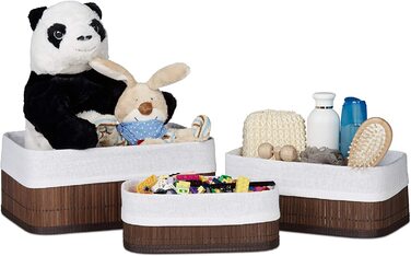 Кошик для зберігання Relaxdays, набір з 3 предметів, тканинна кришка, бамбуковий прямокутний кошик, аксесуари для ванної, Іграшки, універсальний кошик, (коричневого кольору)