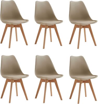 Набір з 6 стільців для їдальні, скандинавський стиль, ретро-дизайн, з м'яким сидінням, для кухні/офісу, з масивними буковими ніжками (колір: коричневий)