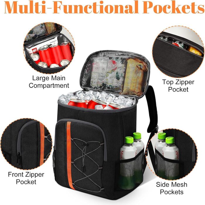 Терморюкзак 28L, чорний: для пікніка, відпочинку, риболовлі та роботи