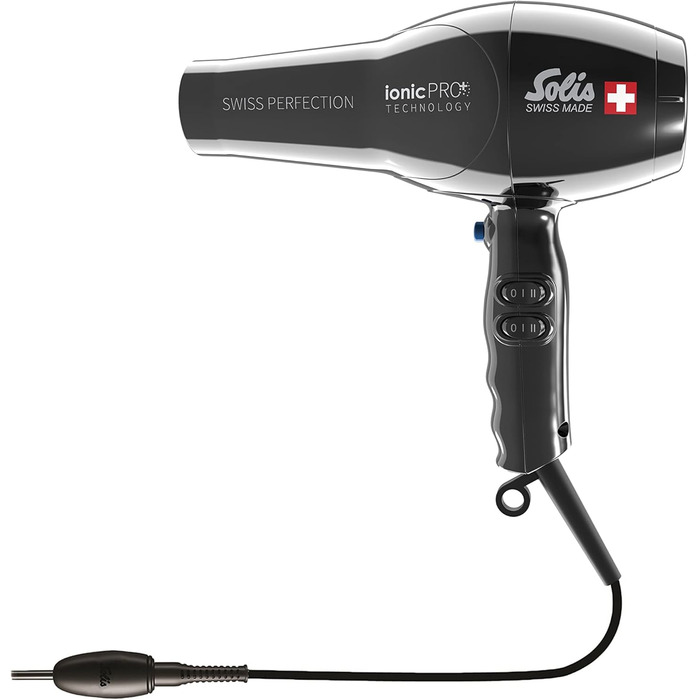 Фен Solis Swiss Perfection 360º ionicPRO 440 з іонізацією, поворотний шнур, насадка для укладки, чорний