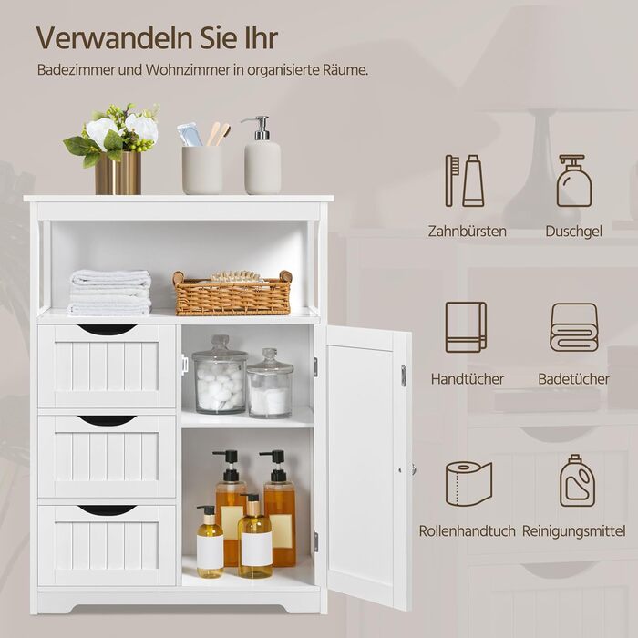 Шафка для ванної кімнати Yaheetech з 3 шухлядами та 1 дверцятами, регульовані полиці, 66 x 35 x 90 см