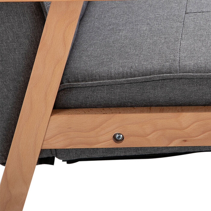 Крісло-релакс з підлокітниками, оббивка льон, сірий колір, дерев'яний каркас, розміри 64,5 x 70 x 74 см