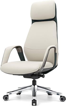 Ергономічне крісло EUREKA для офісу та дому: шкіряне, регульоване, для роботи, бізнес-крісло, дихаюче, комфортне, для керівника, білий колір