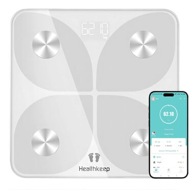 Шкала жиру в організмі Healthkeep з вимірюванням пульсу, VA Screen & App для iOS/Android, 15 даних про організм