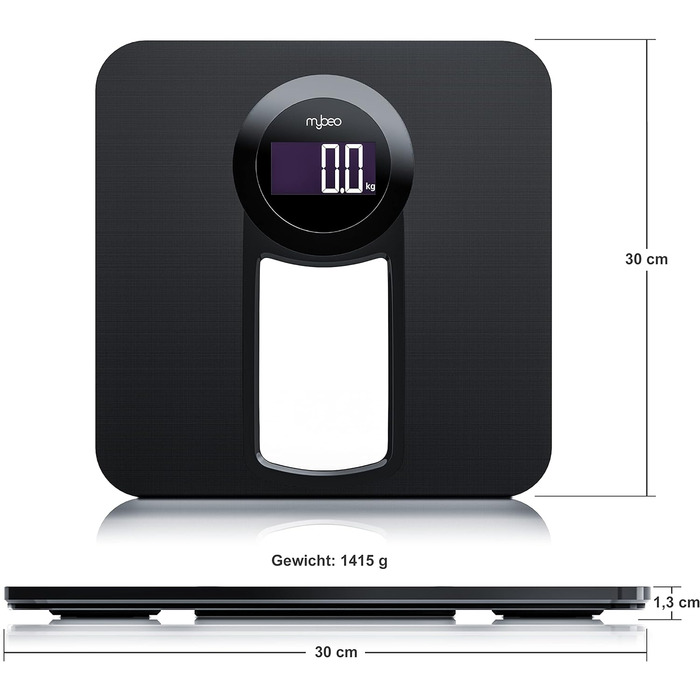 Цифрові скляні ваги для тіла, ваги для ванної кімнати з безпечного скла, кг, фунт, макс. 180 кг, 4 шт. тензометричні вимірювальні датчики, тонкий дизайн (A чорний 1)