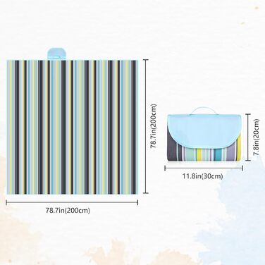 Ковдра для пікніка Larkumio 200x200, водонепроникна, утеплена, миється, пляжна ковдра, (синя)