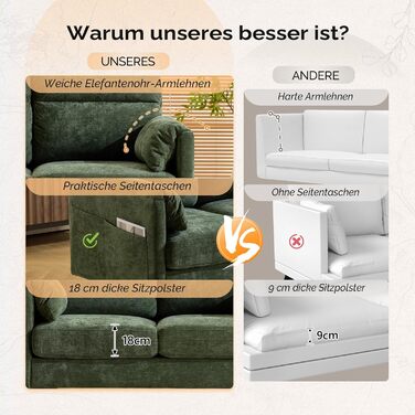 Диван Bonnlo 2-місний, компактний, 125 см, тканинний диван з м'якими підлокітниками, для офісу, вітальні, спальні, кабінету, легка збірка, льон, зелений