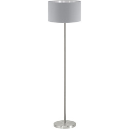Настільна лампа EGLO Maserlo, текстильна приліжкова лампа на 1 полум'я зі сталі та тканини, колір матовий нікель, сірий, сріблястий, цоколь E27, вкл. вимикач (торшер)