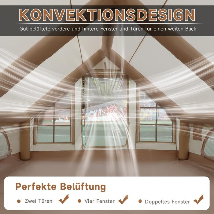 Надувний кемпінговий намет з димоходом та вікном, для 2-10 осіб з насосом, Oxford тканина, швидкозбірний, всесезонний