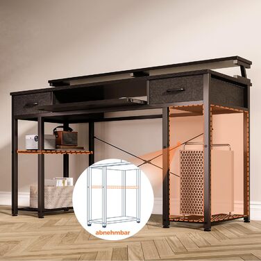 Комп'ютерний стіл ODK з ящиками 120x48 см, з полицею, для дому та офісу, чорний