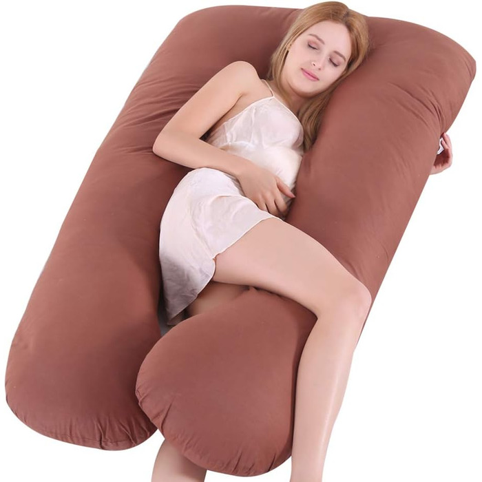 Подушка для вагітних Hongbi U-подібної форми, для сну на боці, знімний чохол, 120x65 см, коричнева