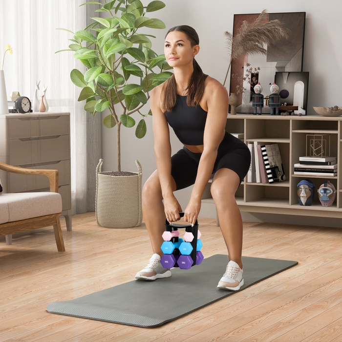 Набір гантелей з підставкою, комплект з 6 гантелей для фітнес-тренувань: 2 x 1 кг, 2 x 3 кг, 2 x 5 кг