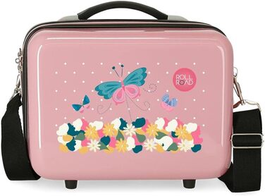 Валіза Road Precious Flower Pink, 50 x 38 x 20 см, жорстка, кодовий замок ABS, 34 л, 1,8 кг, 4 колеса, ручна поклажа (Налаштовувана сумка для туалетного приладдя з наплічником)