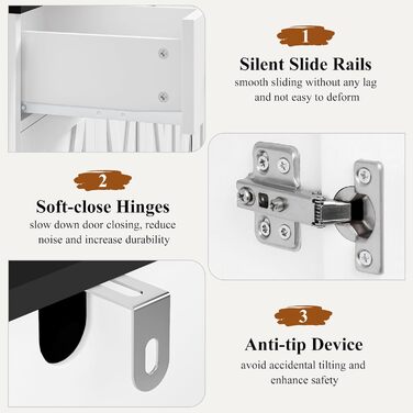 Сервант HOCSOK 140 см: кухонний буфет з 3 висувними ящиками, 4 дверцятами та 2 регульованими полицями, білий та коричневий