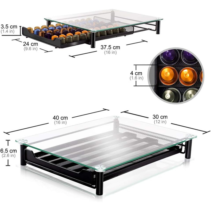 Підставка для капсул Nespresso Masthome, 60 капсул, скло, з серветкою для чищення