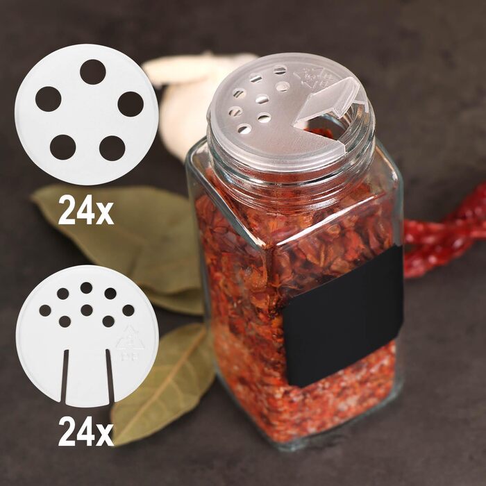 Набір баночок для спецій Com-Four® [Квадратні - 24 шт. | 120 мл] з етикетками та воронками, ручка для маркування, щітка для чищення (24 шт. з аксесуарами)