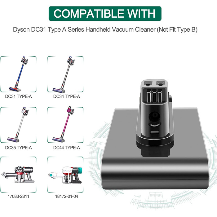 Змінна батарея ADVTRONICS 22.2V 4.0Ah для пилососа Dyson DC34/DC31/DC35/DC44 (тип A)