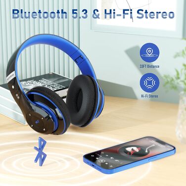 Накладні Bluetooth-навушники Lankey Sound, 6 режимів еквалайзера, 65 годин, HD-мікрофон, FM, SD/TF, Чорний синій