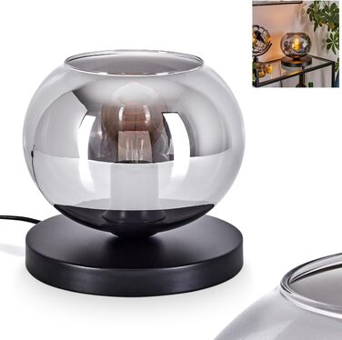 Настільна лампа Apedo: стильна ретро-лампа з металу та скла, чорний/димчастий колір, Е27, без лампочки