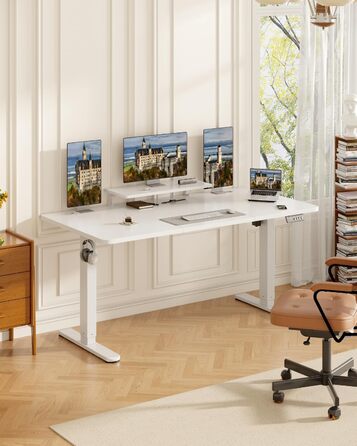 Електричний стіл Devoko з регулюванням висоти та підставкою для монітора, пам'ять 2 положення (білий, 180 x 80 см)