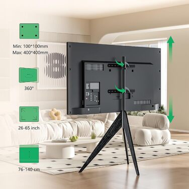 Підставка для телевізора XTRARM Argo, 26-65 дюймів, 40 кг, VESA 400x400 мм, поворот 360°, чорна